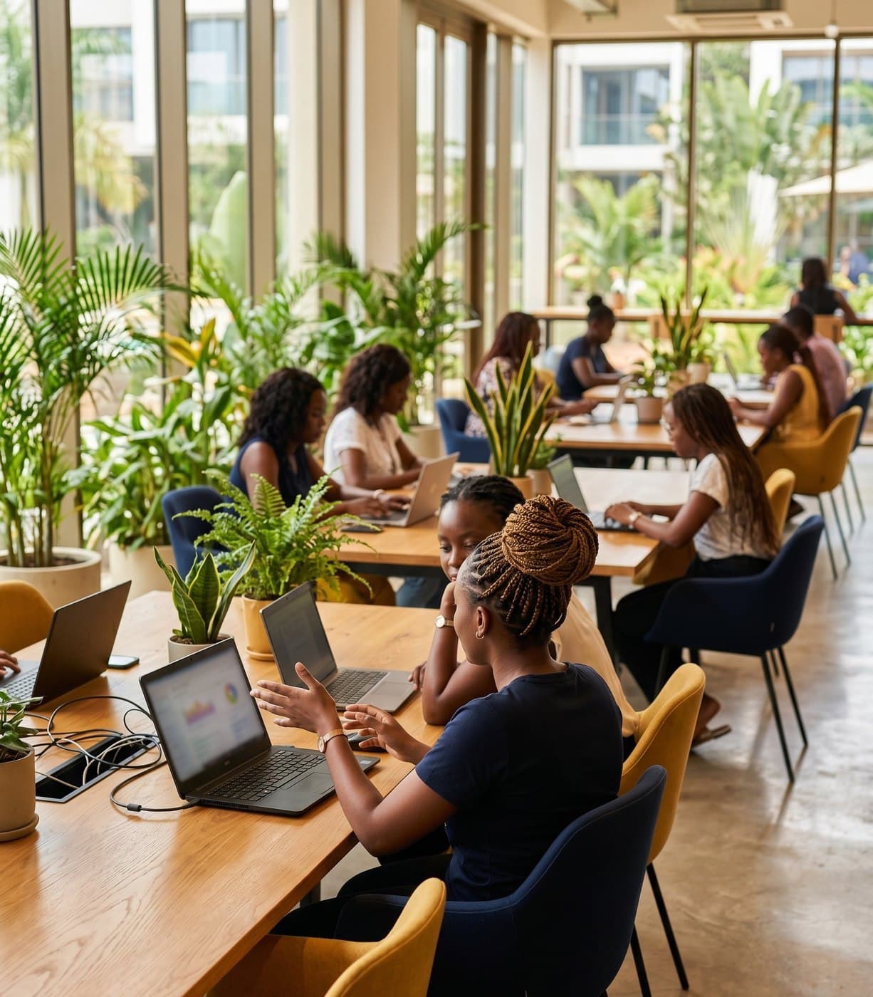 Professionals collaborating in a modern African tech hub