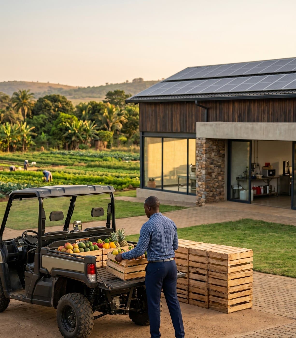 Sustainable agro-processing facility with solar panels and fresh produce logistics