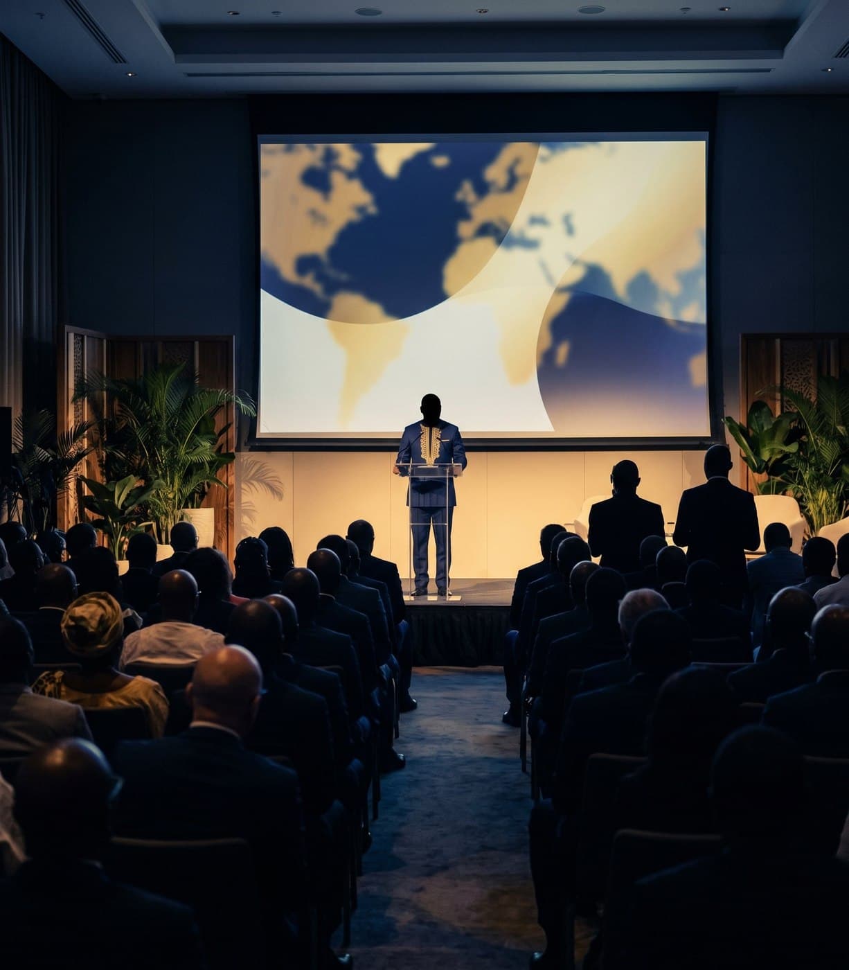 Speaker addressing an international investment conference