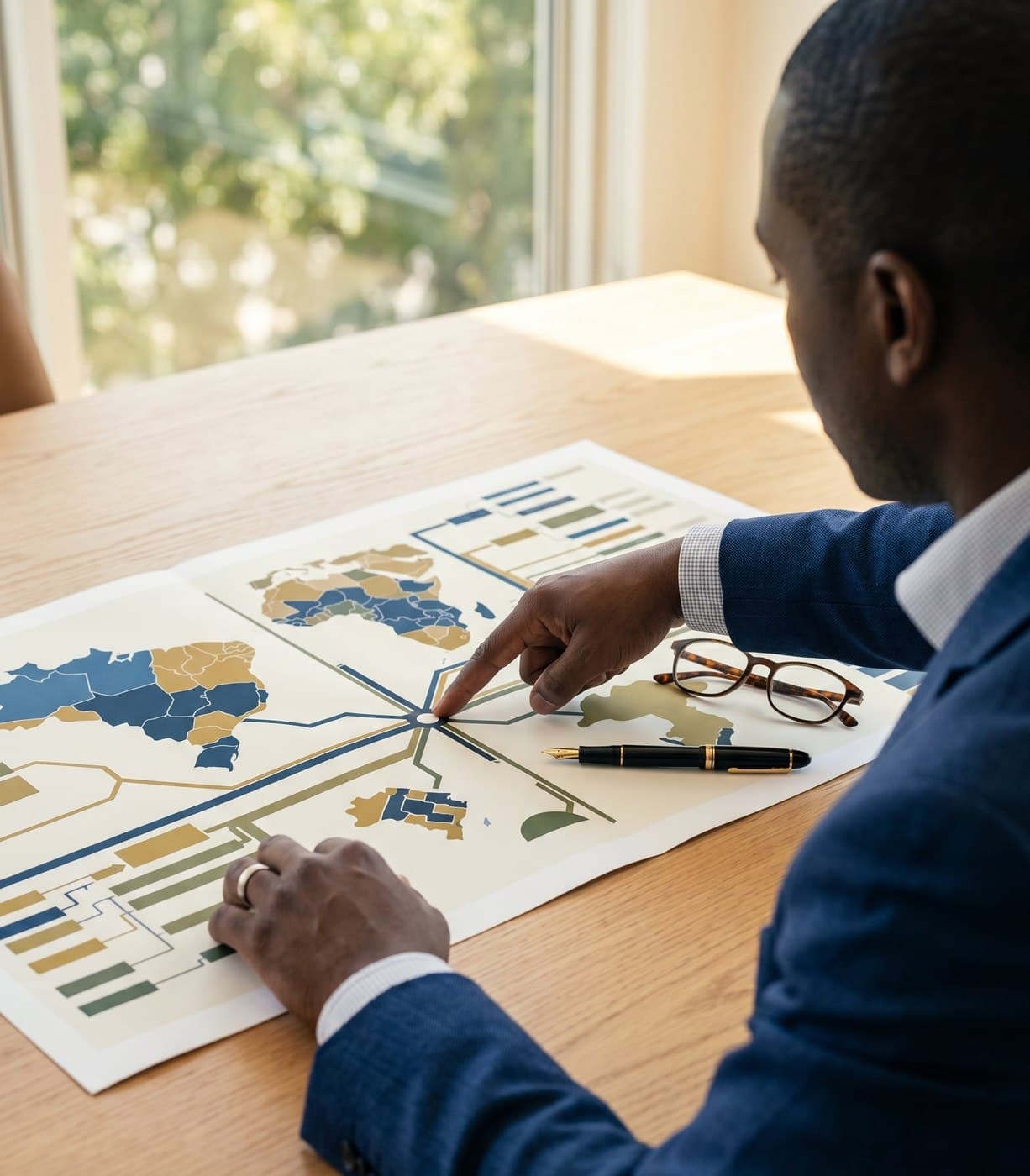 Strategic advisor reviewing a national development roadmap