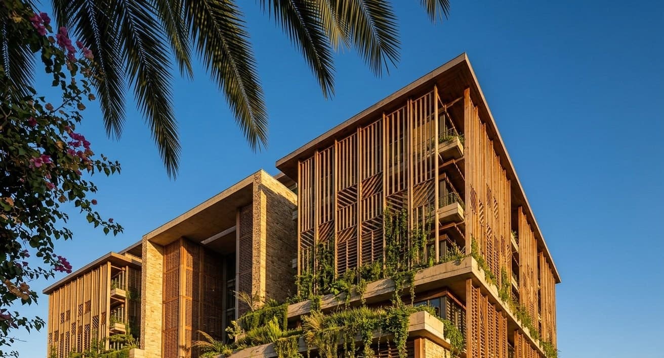 Sustainable building with greenery integrated into its facade